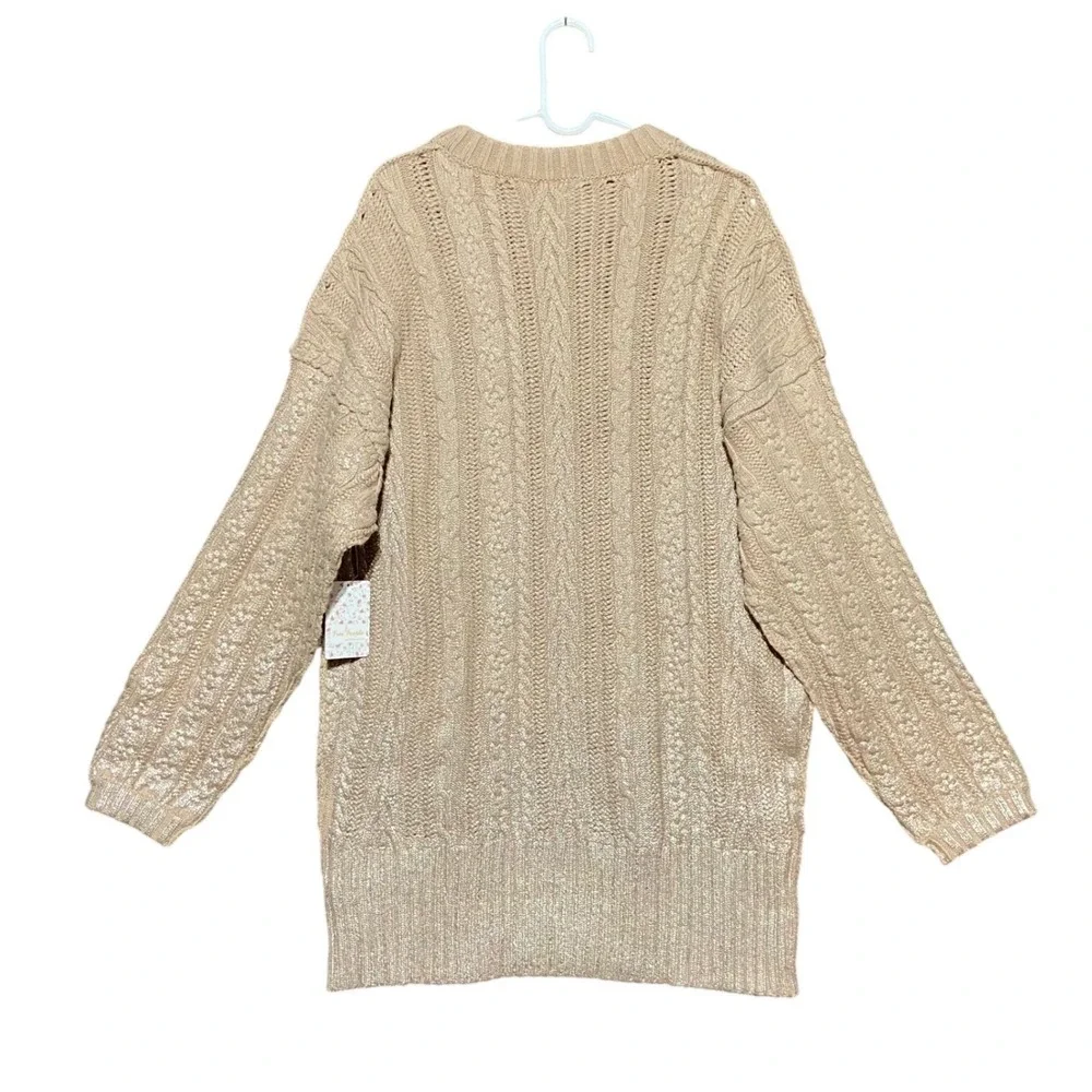 Free People Women's Good as Gold Sweater Dress LARGE Cable‎ Knit Metallic Party